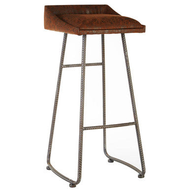Brown Leather Effect Bar Stool | New Foundry