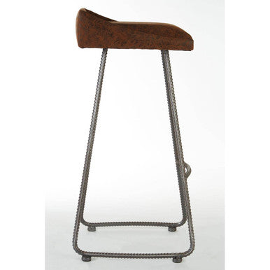 Brown Leather Effect Bar Stool | New Foundry