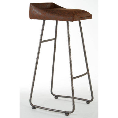 Brown Leather Effect Bar Stool | New Foundry