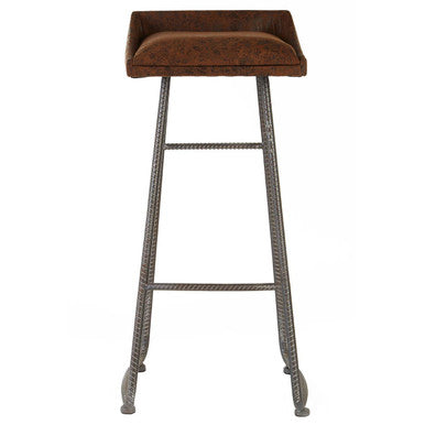 Brown Leather Effect Bar Stool | New Foundry