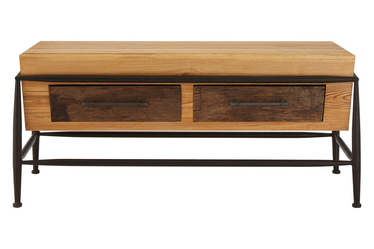 Natural and Brown Wooden Coffee Table with Metal Legs | New Foundry
