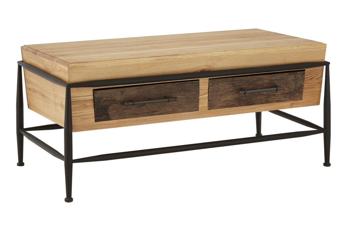 Natural and Brown Wooden Coffee Table with Metal Legs | New Foundry