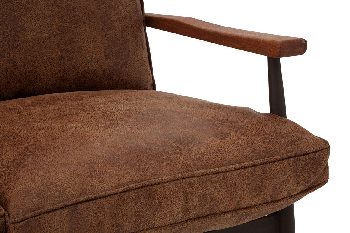Brown Leather Effect 2 Seater Sofa with Wood Frame | New Foundry