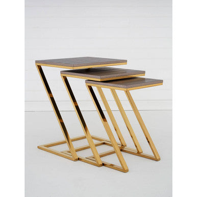 Gold Finish Z Leg Nest of 3 Tables with Metallic Faux Snakeskin | Pacific