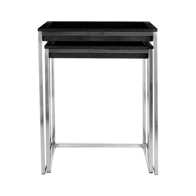 Nest of 2 Faux Shark Skin Top Nesting Tables with Stainless Steel Frame | Pacific