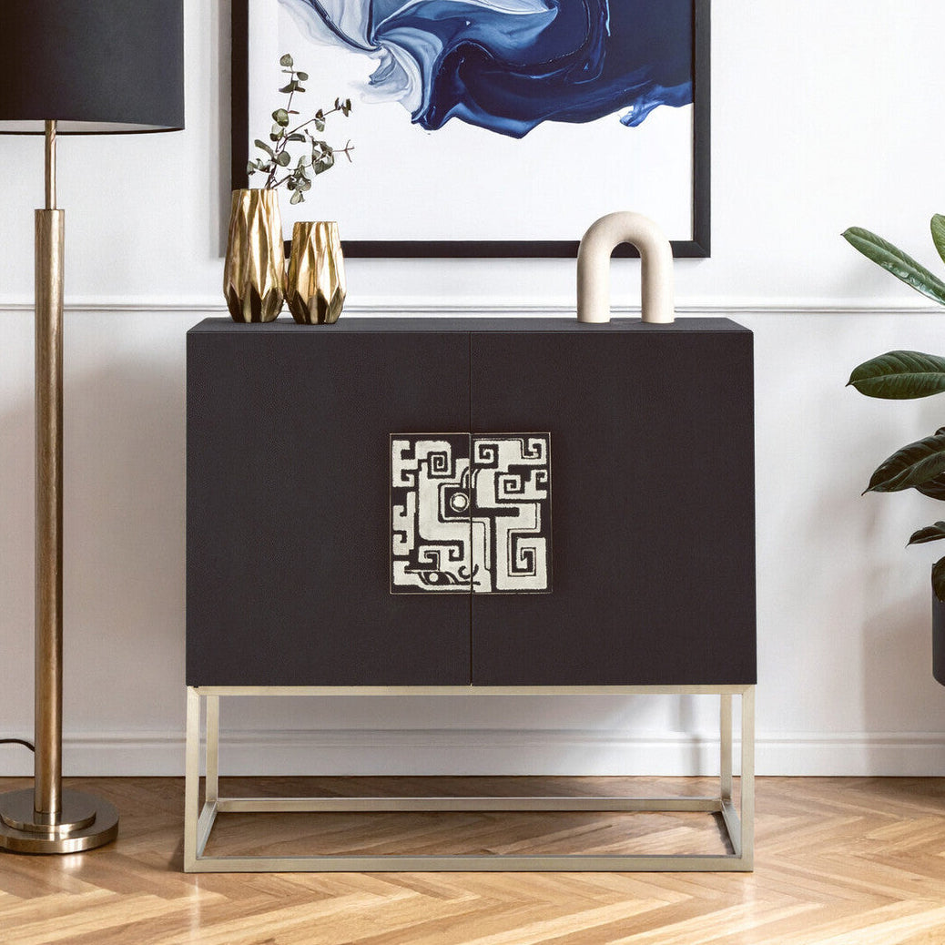 Pacific Black Faux Shark Skin Large Cabinet