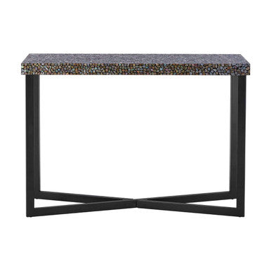 Crackle Shell Mosaic Console Table Rectangular Top Black Metal Frame | Fusion