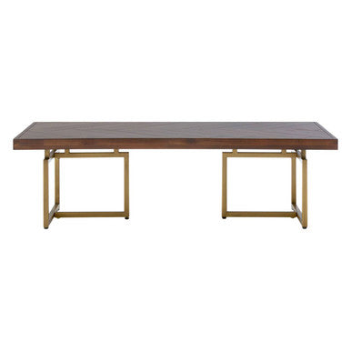 Brown Herringbone Wood Effect Coffee Table in Rich Acacia Tones with Brass Legs | Brando