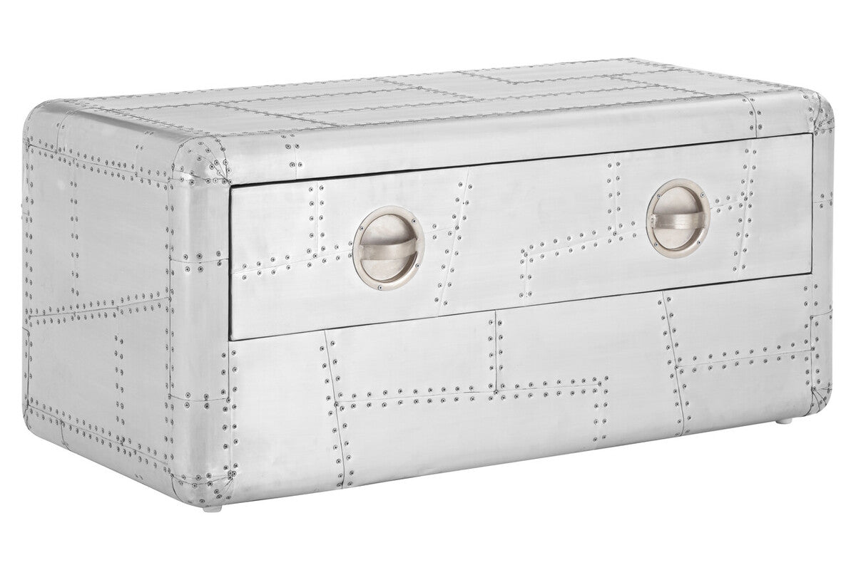 Silver Aluminium Plated Mango Wood Coffee Table with Sliding Storage Drawer | Avro