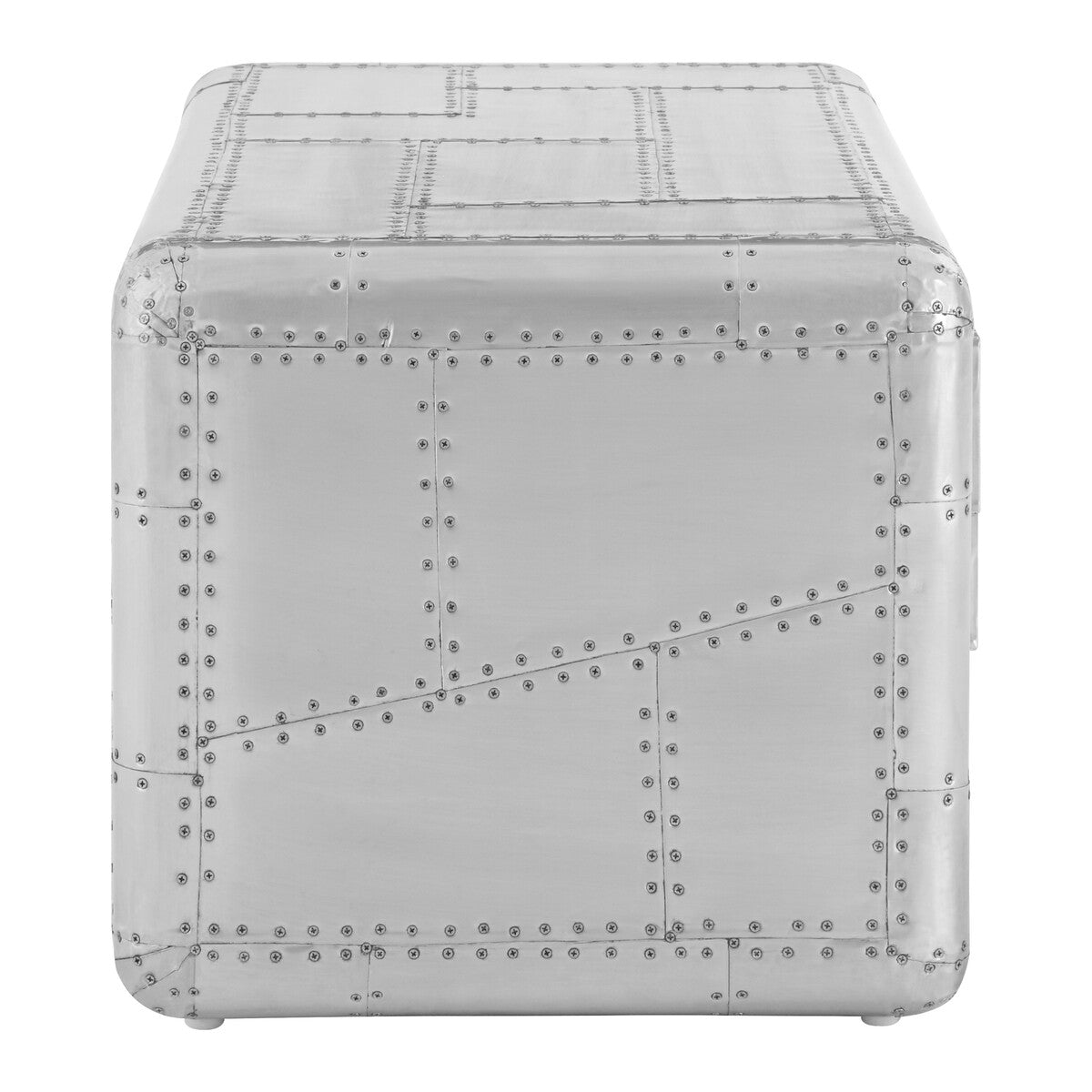 Silver Aluminium Plated Mango Wood Coffee Table with Sliding Storage Drawer, Avro