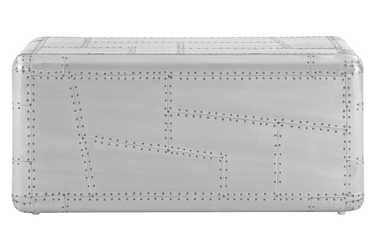 Silver Aluminium Plated Mango Wood Coffee Table with Sliding Storage Drawer, Avro