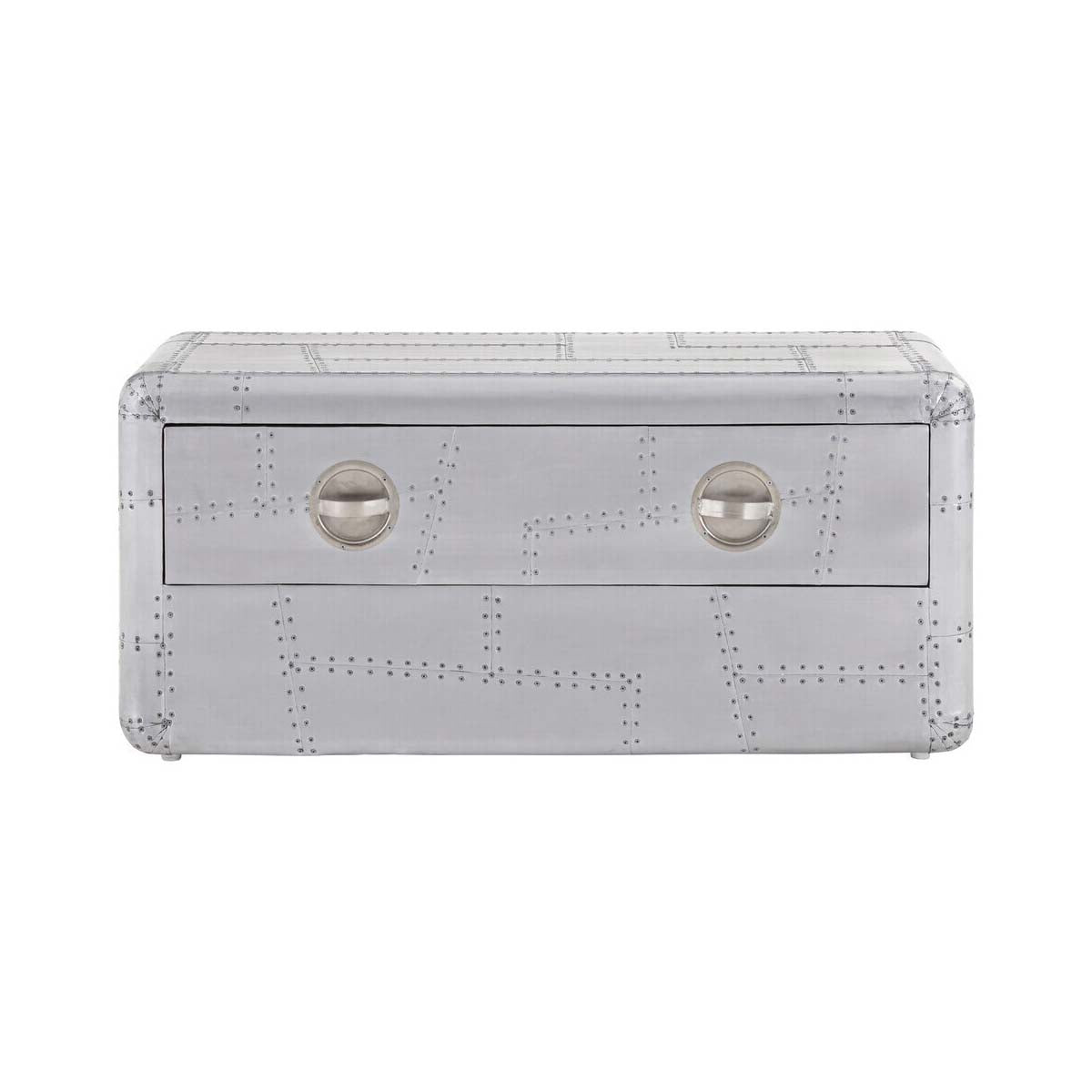 Silver Aluminium Plated Mango Wood Coffee Table with Sliding Storage Drawer | Avro