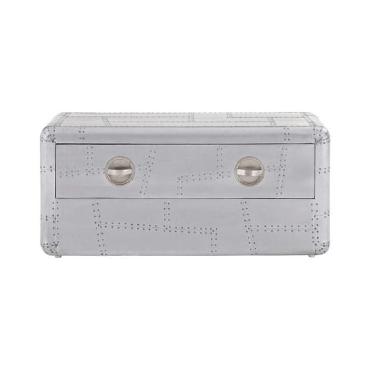 Silver Aluminium Plated Mango Wood Coffee Table with Sliding Storage Drawer | Avro