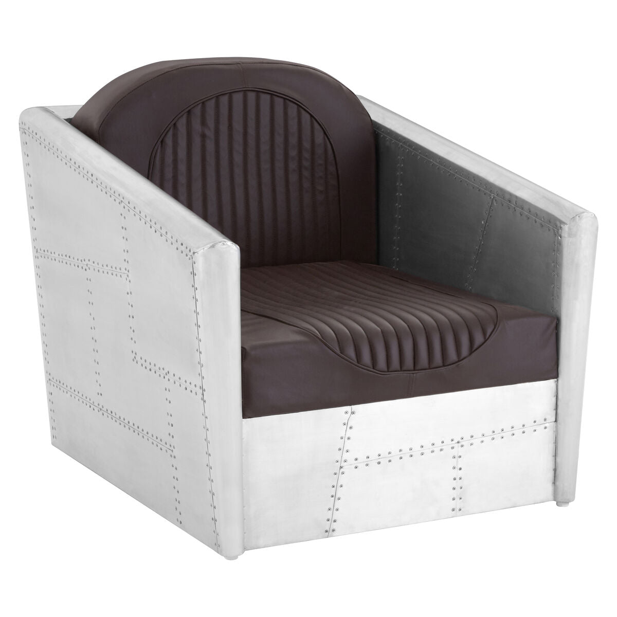Avro Brown Faux Leather and Aluminium Armchair with Stud Detail