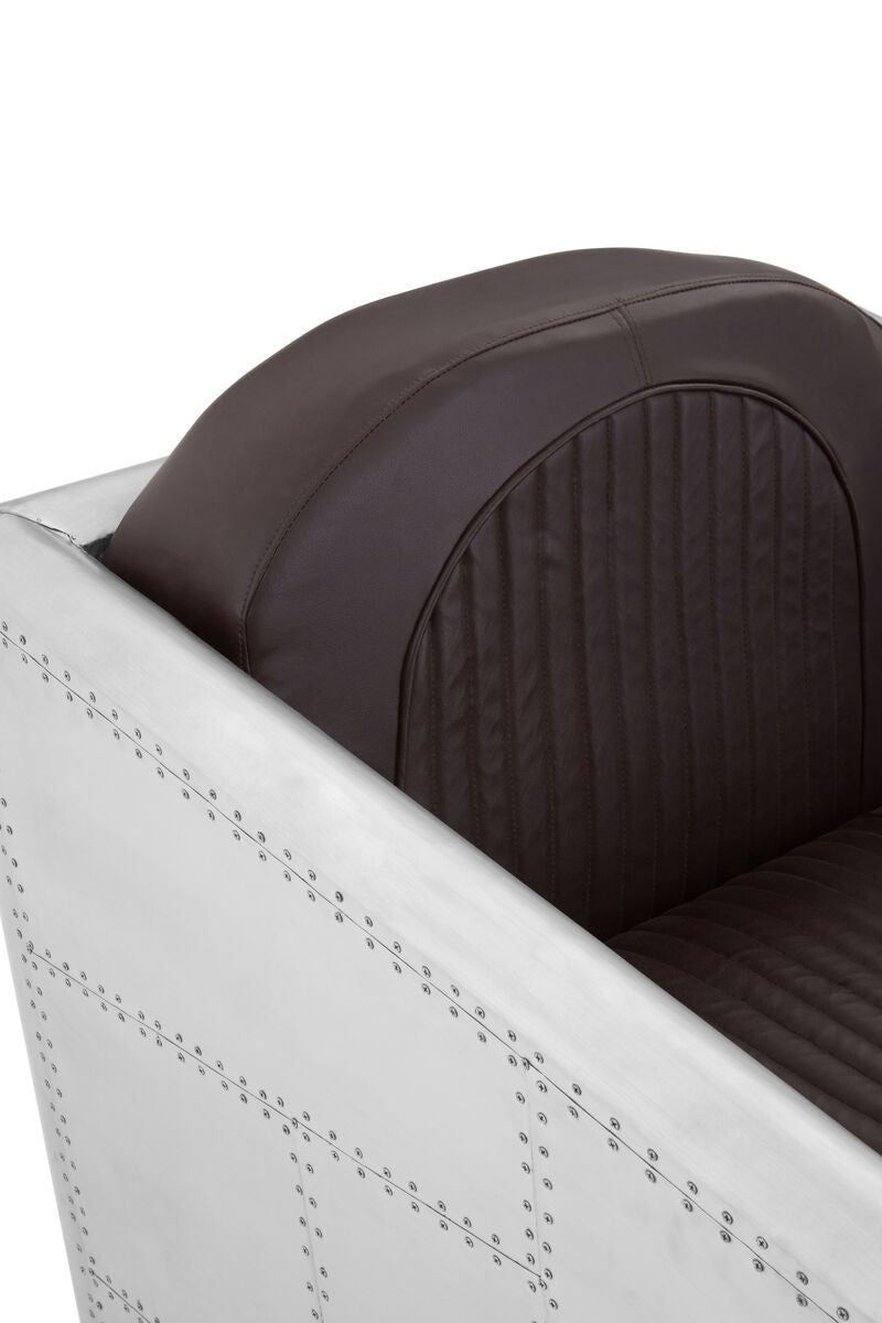 Avro Brown Faux Leather and Aluminium Armchair with Stud Detail