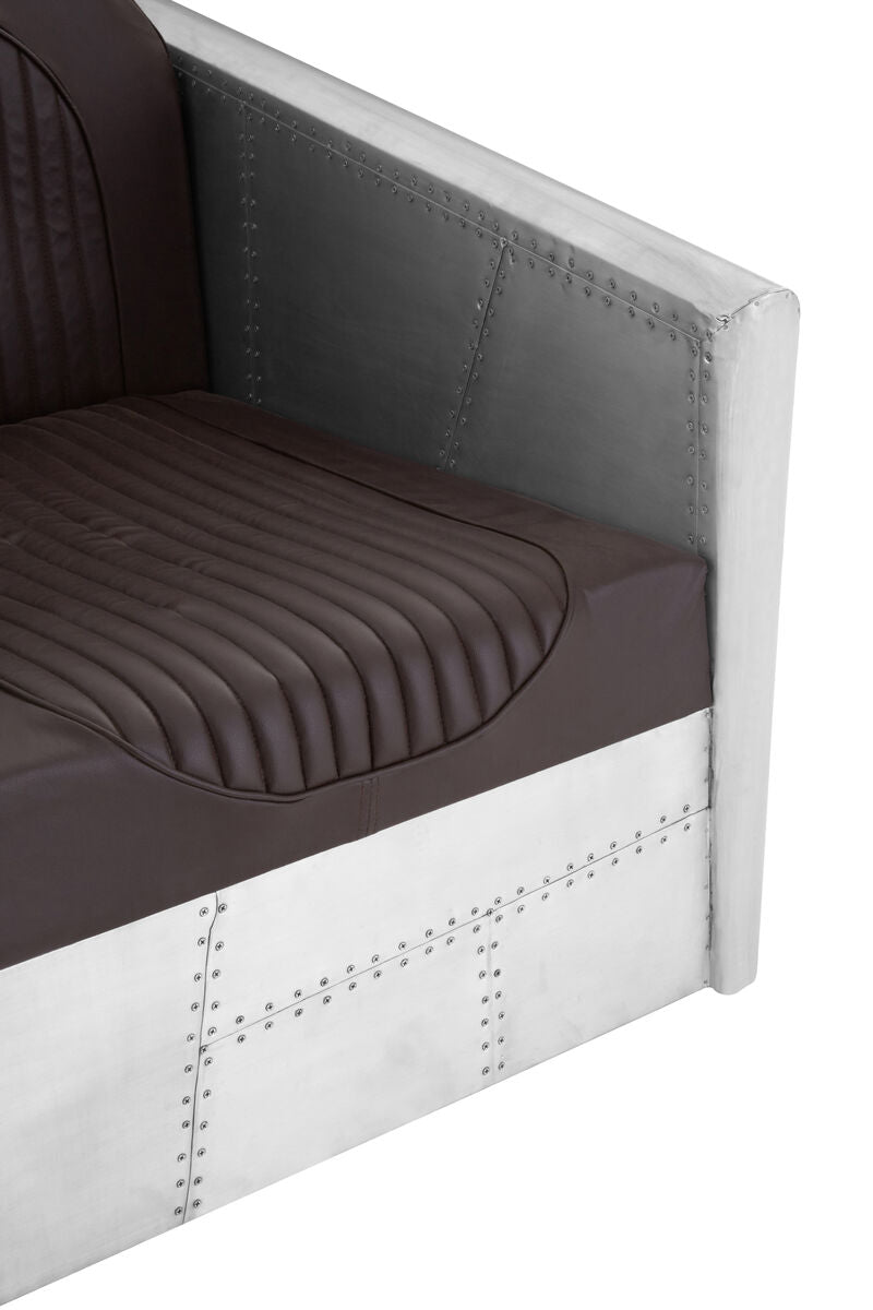 Avro Brown Faux Leather and Aluminium Armchair with Stud Detail