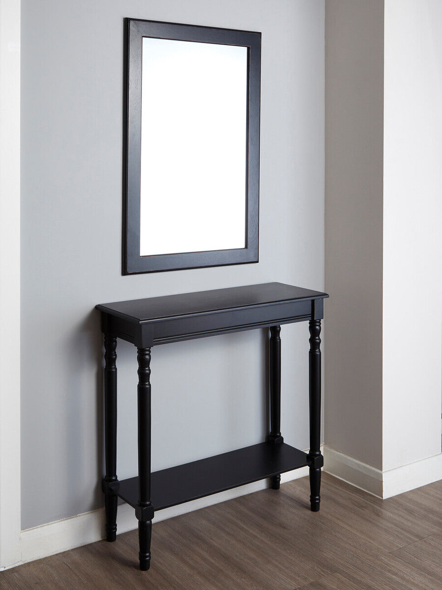 Black Wooden Console Table with Carved Legs and Lower Shelf, Heritage