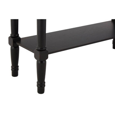 Black Wooden Console Table with Carved Legs and Lower Shelf, Heritage