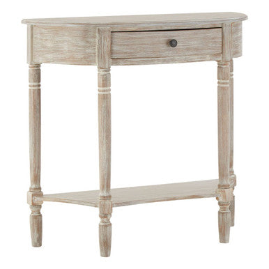Natural Wash Half Moon Wooden Console Table with Storage Drawer, Heritage