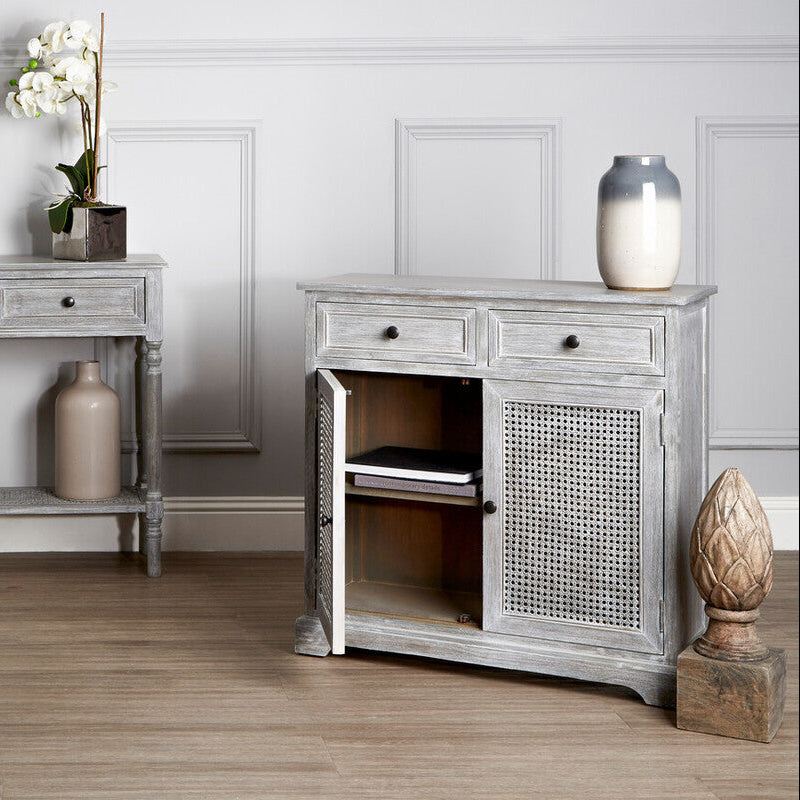 Heritage Natural Wood Washed Finish Lattice Door Cabinet