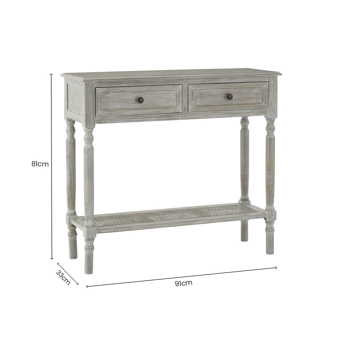 Grey Wash Wooden 2 Drawer Rectangular Console Table, Heritage