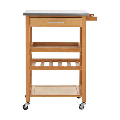 Natural Bamboo One Drawer Kitchen Trolley with Stainless Steel Worktop | Harlow