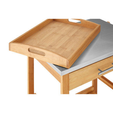 Natural Bamboo One Drawer Kitchen Trolley with Stainless Steel Worktop | Harlow