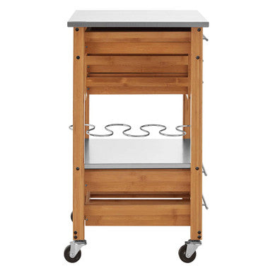 Natural Bamboo Four Drawer Kitchen Trolley with Stainless Steel Worktop | Harlow