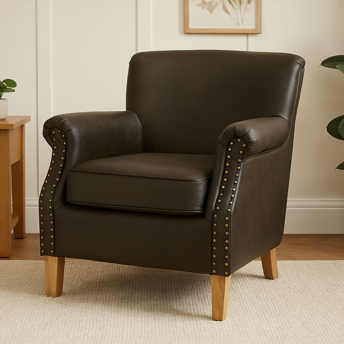 Brown Leather Effect Armchair | Trinity