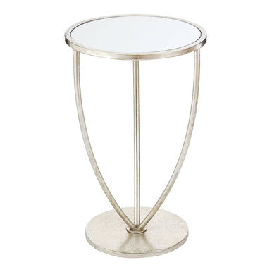 Mirrored Glass Top Side Table with Bowed Silver Metal Legs, Marcia