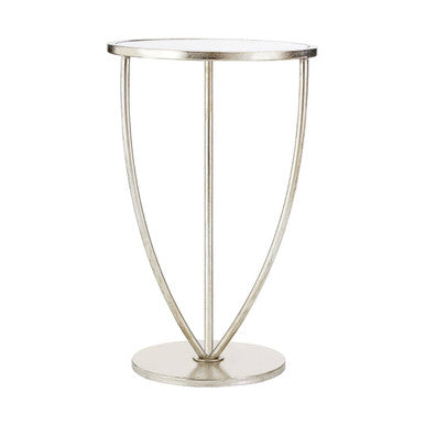 Mirrored Glass Top Side Table with Bowed Silver Metal Legs | Marcia