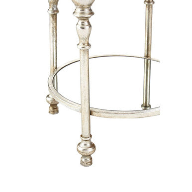 Mirrored Glass Top Two-Tier Side Table with Silver Metal Legs, Marcia