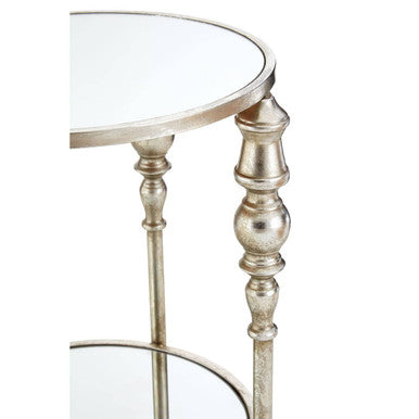 Mirrored Glass Top Two-Tier Side Table with Silver Metal Legs, Marcia