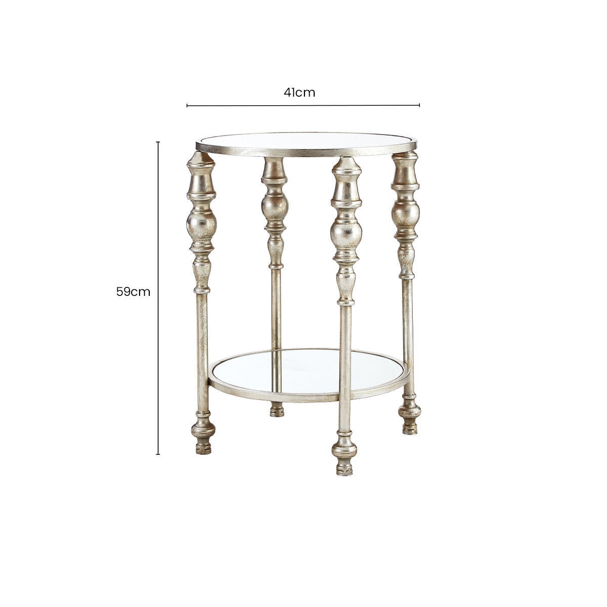 Mirrored Glass Top Two-Tier Side Table with Silver Metal Legs, Marcia
