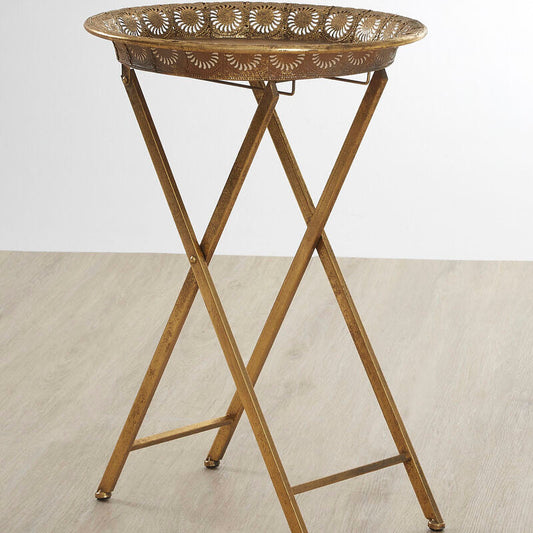 Gold Finish Folding Tray Table, Reza