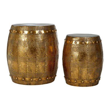Gold Set of 2 Hammered Drum Stool and Table, Reza