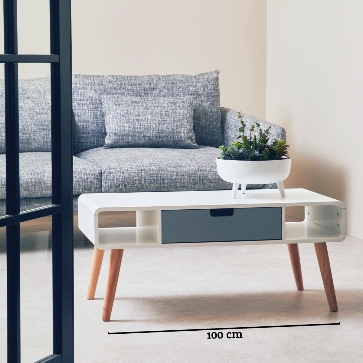 White and Natural Coffee Table with Drawer | Milo
