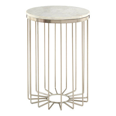 White Marble Top Side Table with Cage Design Iron Rod Base | Templar