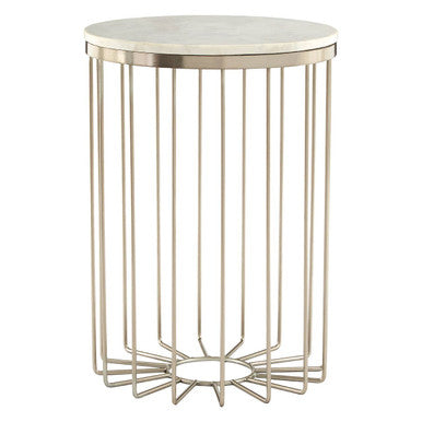 White Marble Top Side Table with Cage Design Iron Rod Base | Templar