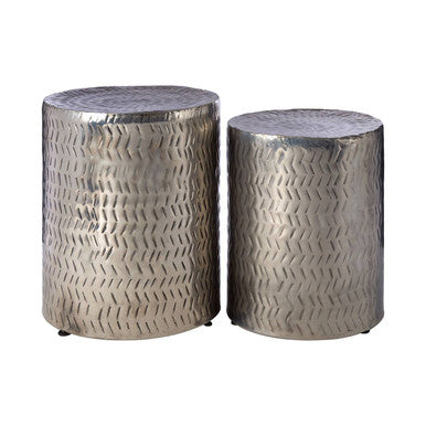 Templar Silver Iron Set of 2 Side Tables and Stools with Chevron Pattern