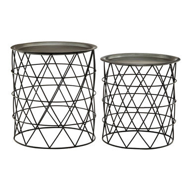 Set of Two Round Zinc Top Coffee Table Pair with Black Iron Cylindrical Bases | Templar