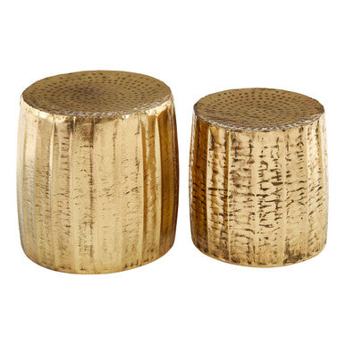 Gold Set of 2 Antique Brass Side Table and Stool, Templar
