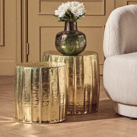 Gold Set of 2 Antique Brass Side Table and Stool, Templar