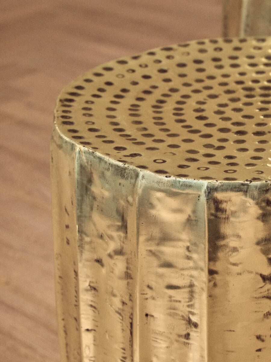 Gold Set of 2 Antique Brass Side Table and Stool, Templar