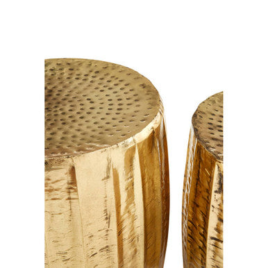 Gold Set of 2 Antique Brass Side Table and Stool, Templar