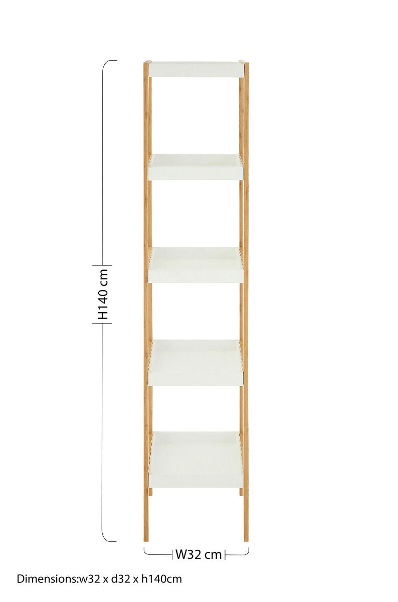 Nostra Five Tier White And Natural Shelf Unit