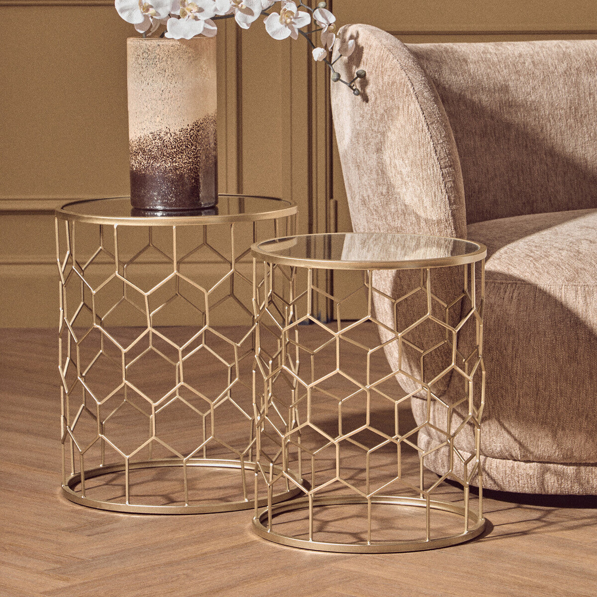 Arcana Set Of Two Honeycomb Side Tables.