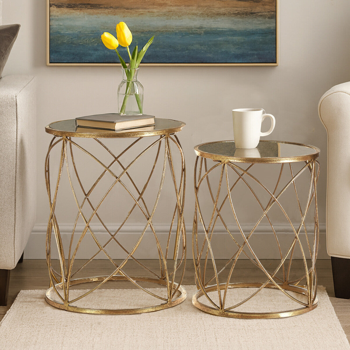 Arcana Set Of Two Round Side Tables.