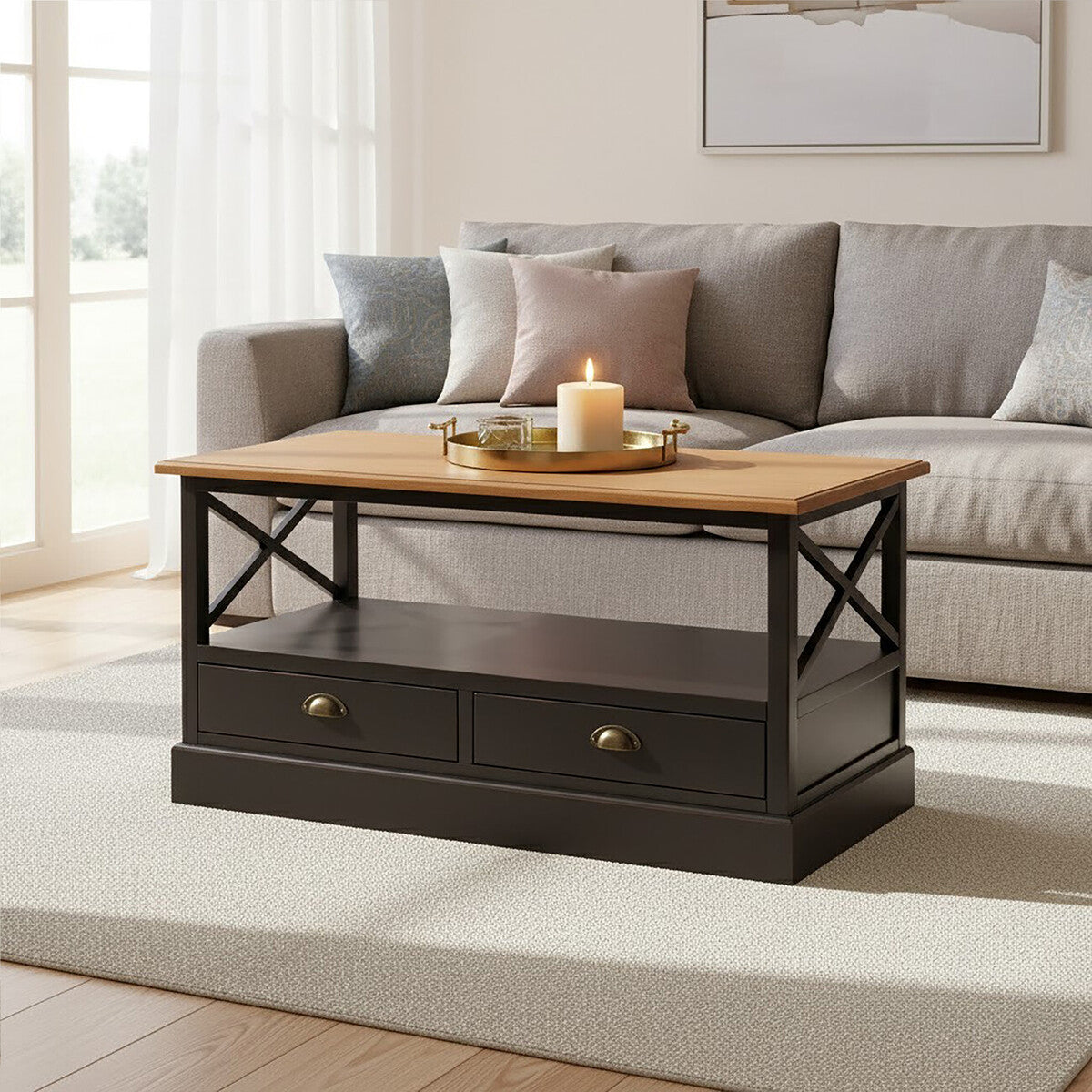 Black Rectangular Storage Coffee Table with Drawers | Virginia