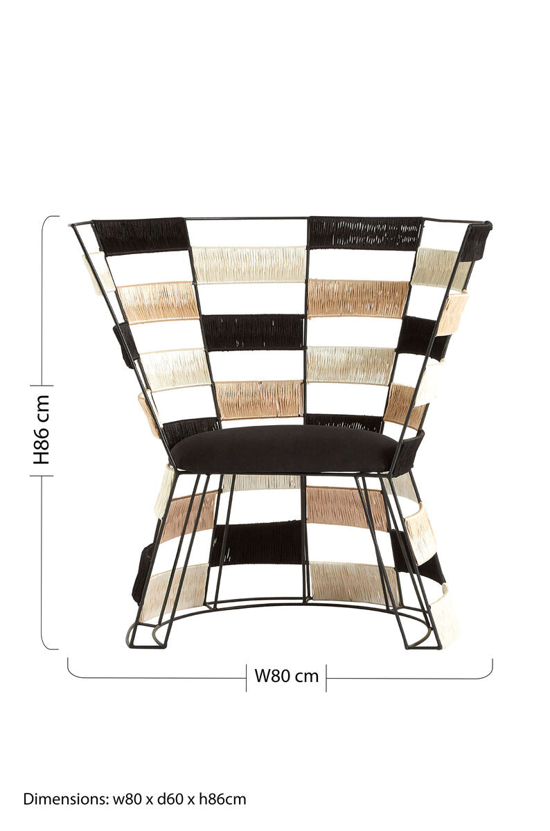Fusion Black, White and Beige Woven Fabric Chair with Black Metal Frame